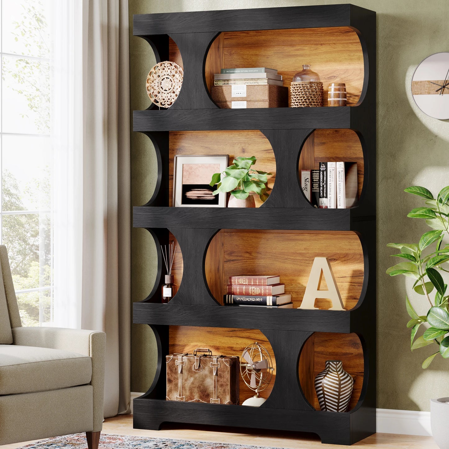 Tribesigns S Shaped Bookcase Modern Freestanding Display Shelves Two Tone Finish Stylish Wall Friendly Storage