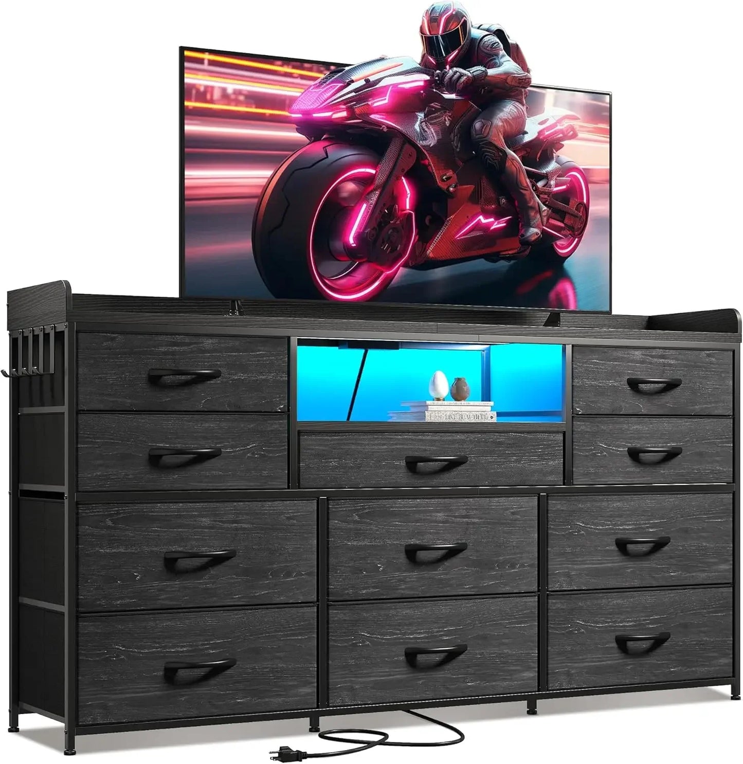 XMSJ 11 Drawer Dresser With TV Stand And LED Lights