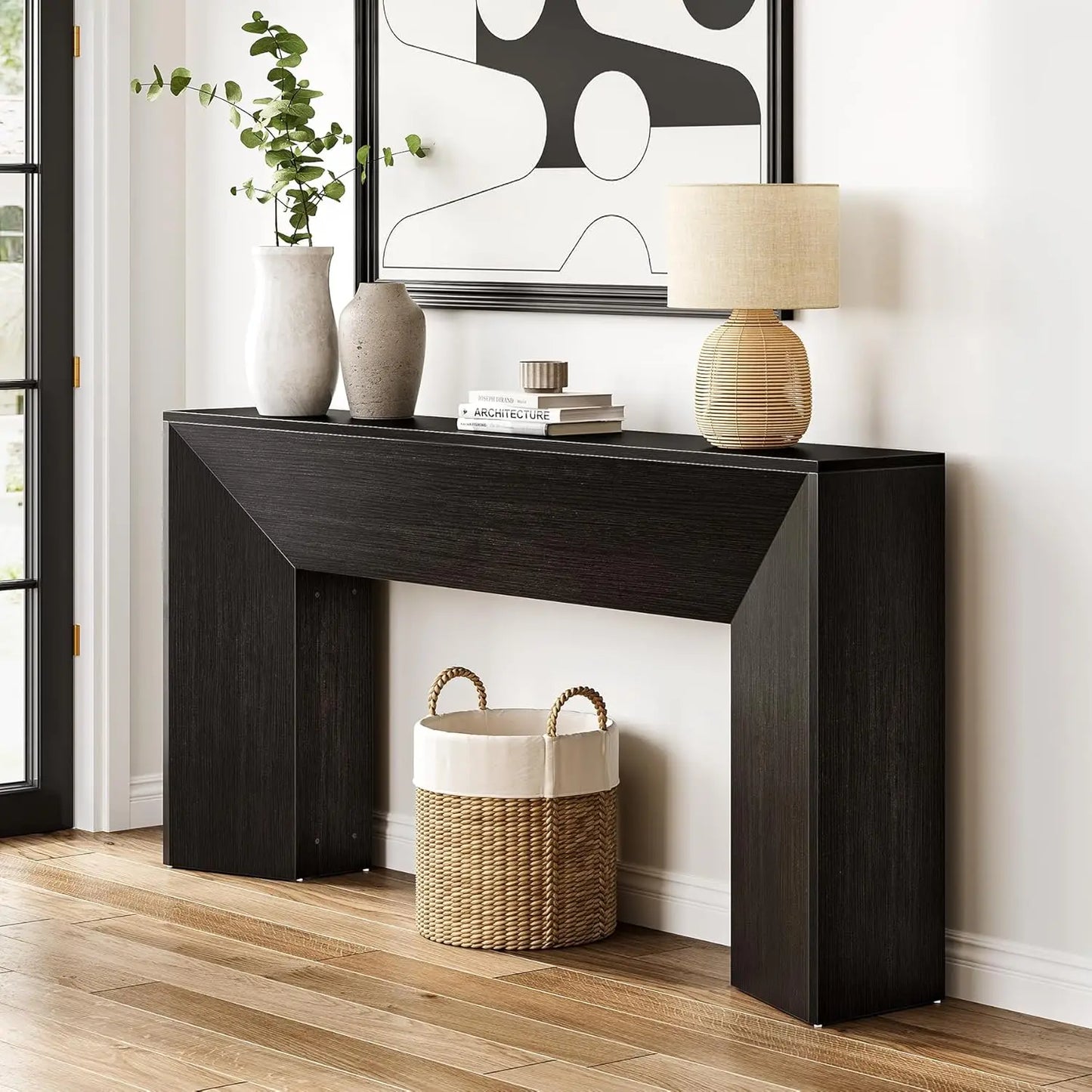 Little Tree Black Finish Console Table For Living Room And Hallway Ample Surface Space For Decor And Mail Trays