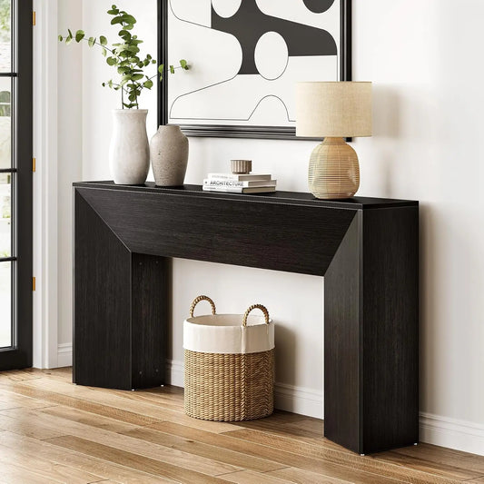 Little Tree Black Finish Console Table For Living Room And Hallway Ample Surface Space For Decor And Mail Trays