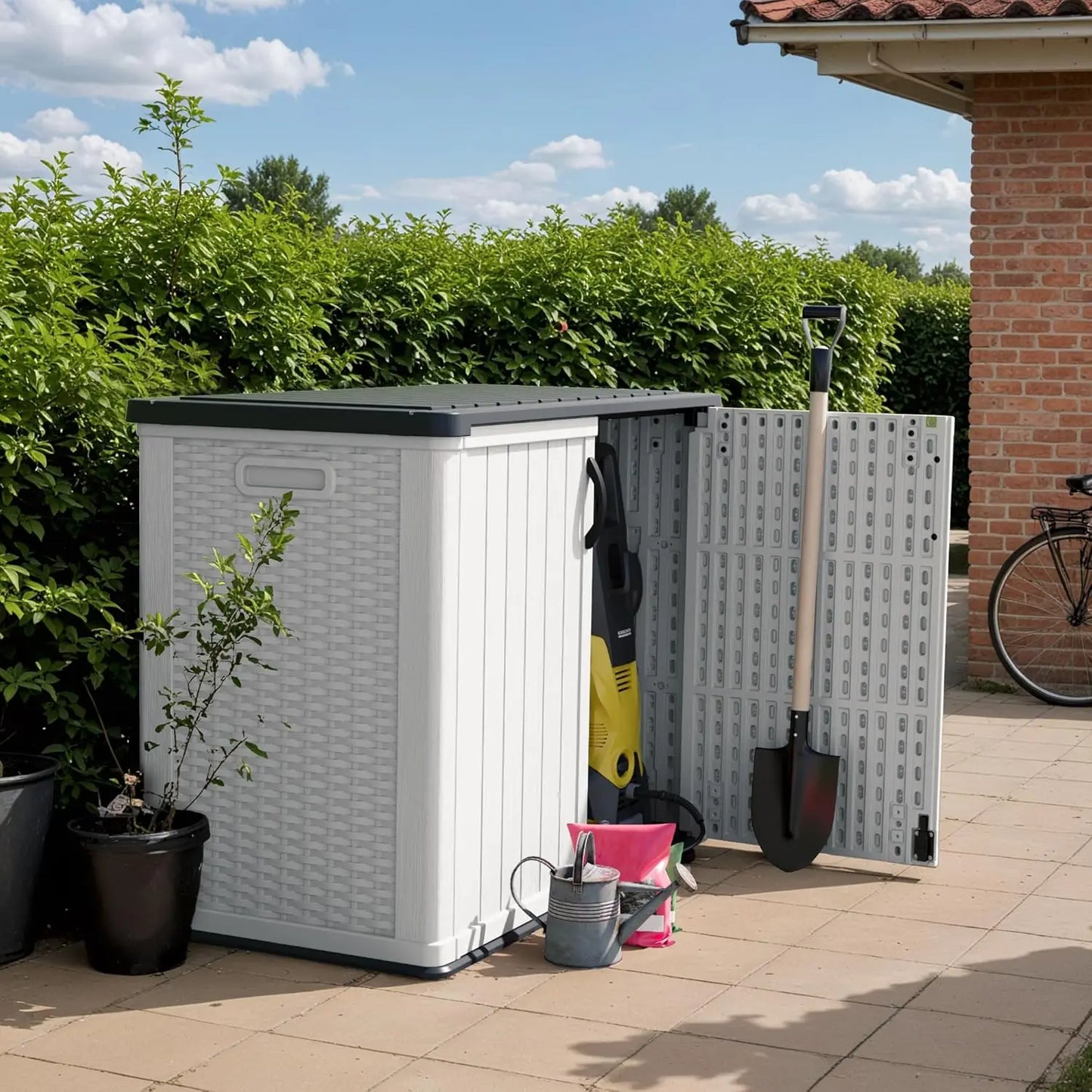 Outdoor Storage Cabinet With Lockable Doors Waterproof Weatherproof Shed For Tools