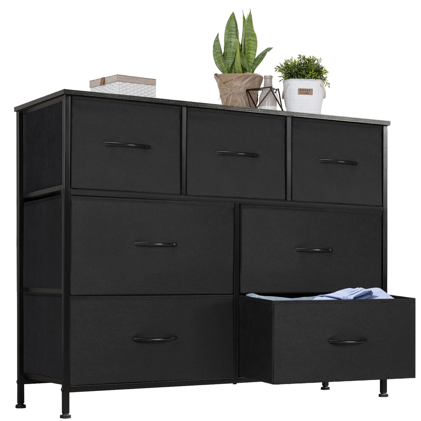 JHK Dresser With Seven Fabric Drawers For Bedroom Storage Four Large And Three Medium Drawers With Sturdy Top Surface