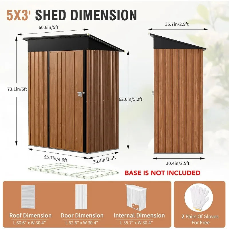 Outdoor Metal Storage Shed With Lock Lean To 5X3 Ft