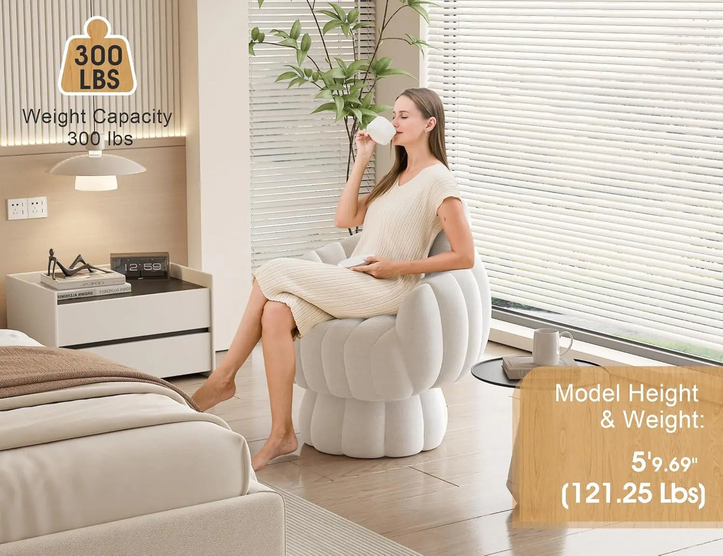 XMSJH Mid Century Barrel Swivel Sofa Chair 360 Degree