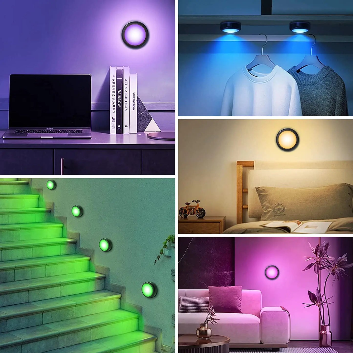 JGTC RGBW LED Puck Lights Under Cabinet With Remote Control 16 Color Schemes Dimmable Brightness