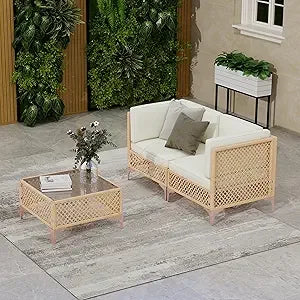 Outdoor Wicker Patio Sectional Set With Tempered Glass Coffee Table For All Weather Relaxation