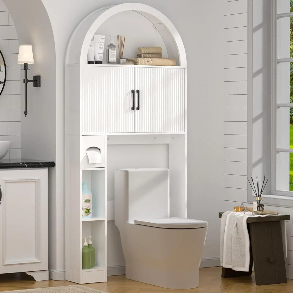 Over Toilet Storage Cabinet Freestanding Organizer With Arch Top And Open Shelf For Bathroom