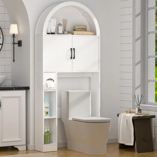 Over Toilet Storage Cabinet Freestanding Organizer With Arch Top And Open Shelf For Bathroom