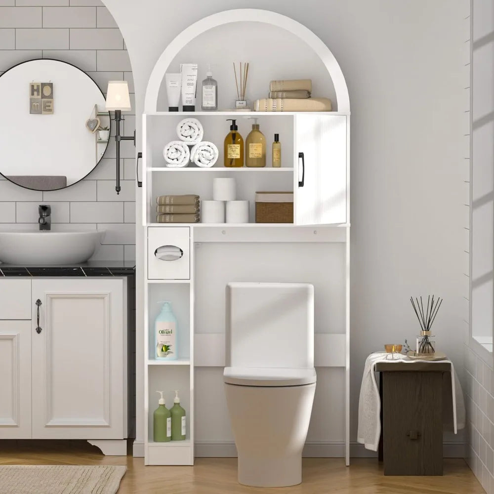 Over Toilet Storage Cabinet Freestanding Organizer With Arch Top And Open Shelf For Bathroom