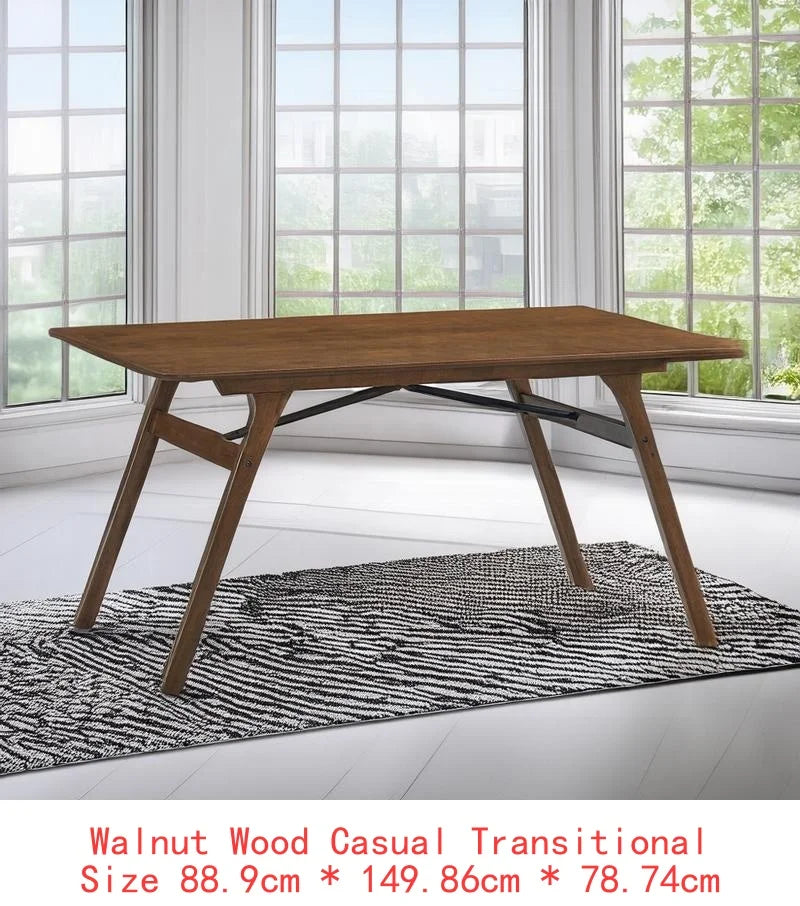 Walnut Finish Dining Set With Upholstered Chairs Modern 59 Inch Rectangular Table For Dining Room