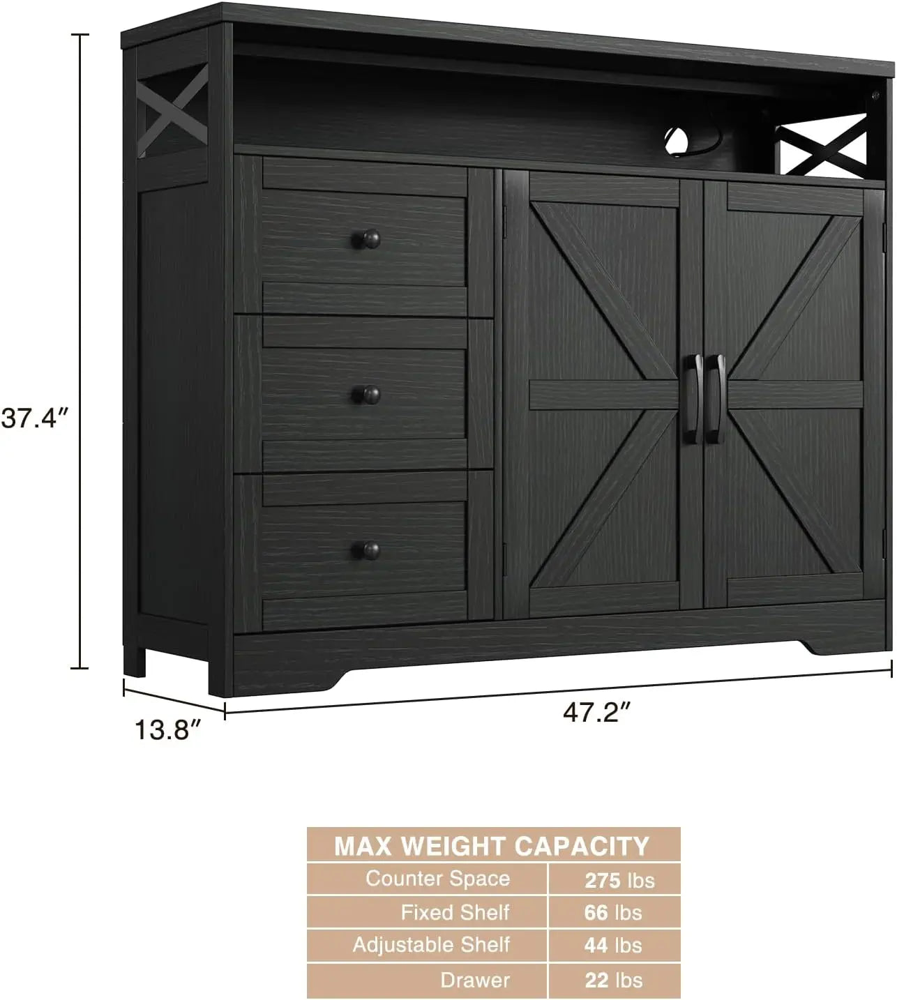 Vabches Buffet Cabinet Wooden Sideboard Drawers And Storage