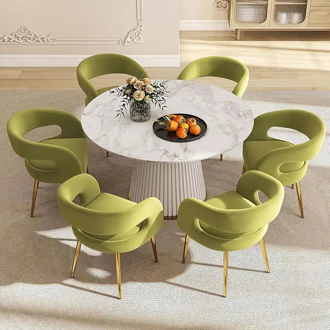 Huanzhuang Velvet Upholstered Dining Chairs Open Back Arm Gold Legs for Modern Dining Room