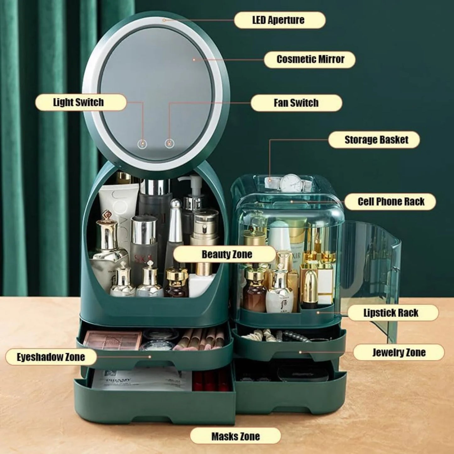 Hign Concerned 360 Rotating LED Mirror Makeup Organizer