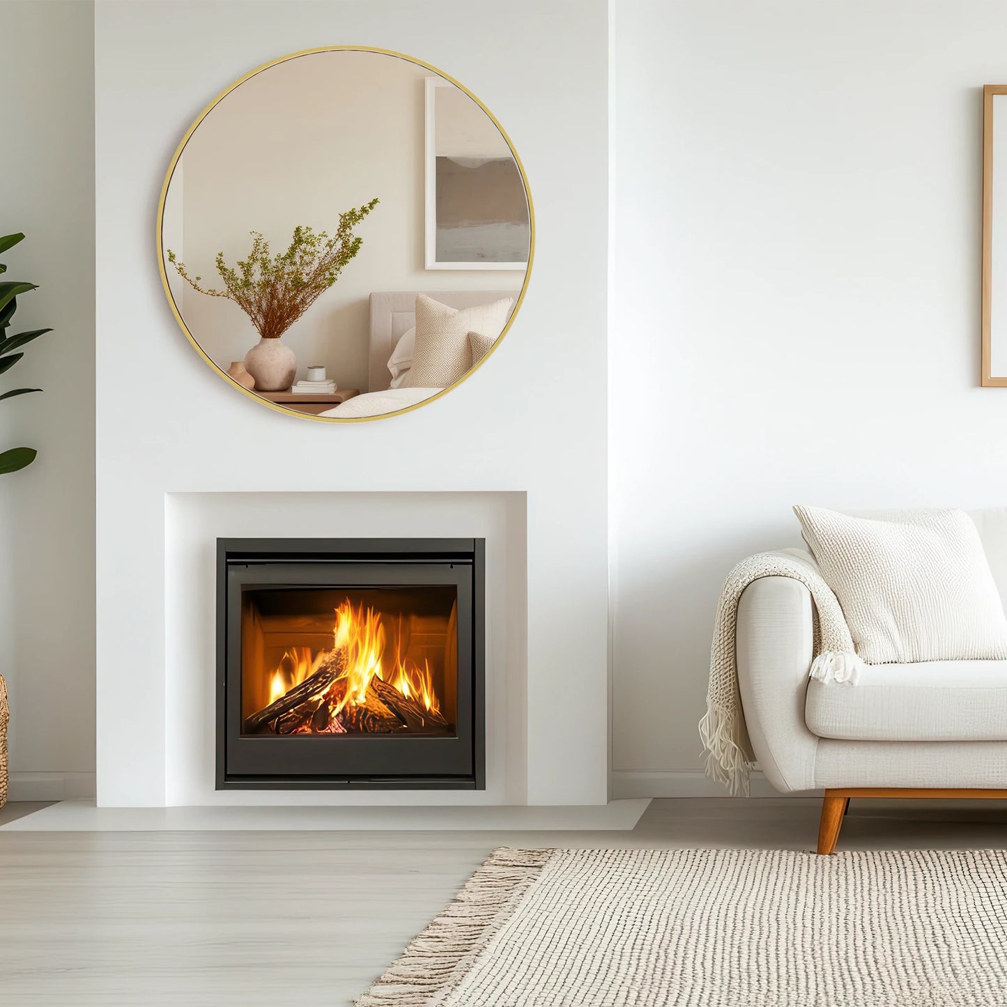 JHK Gold Round Vanity Mirror Matte Metal Framed Wall