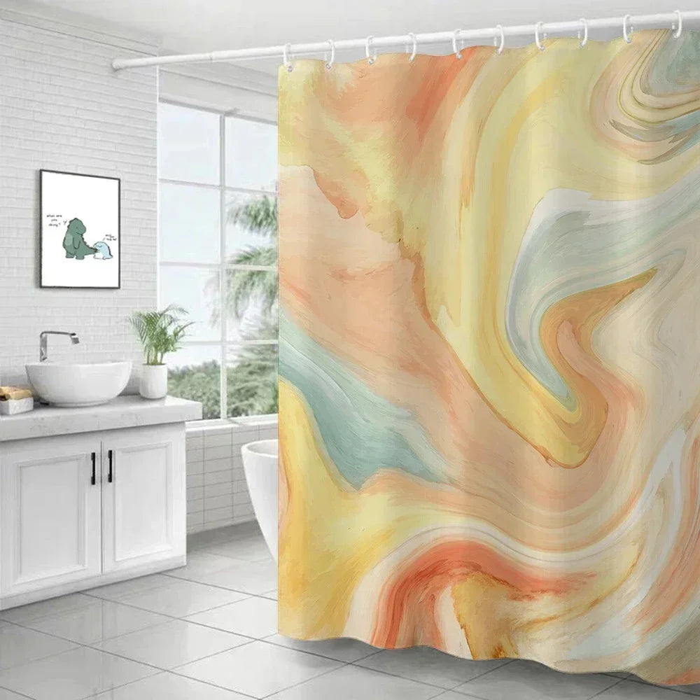 Feature Marble Ripple Waterproof Shower Curtain Modern Luxury Bath Decor Machine Washable Polyester