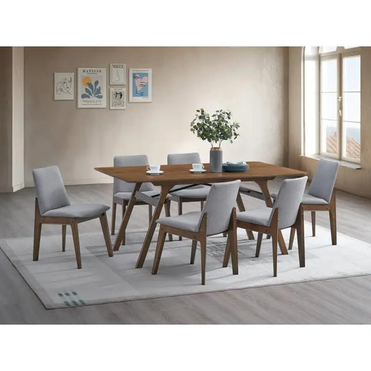 Walnut Finish Dining Set With Upholstered Chairs Modern 59 Inch Rectangular Table For Dining Room