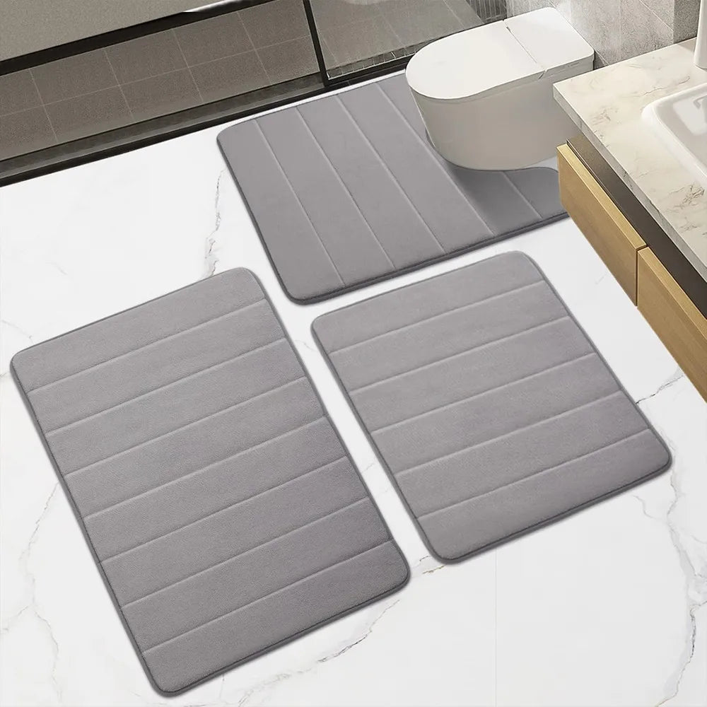 Memory Foam Bath Mat Set Non Slip Absorbent Washable