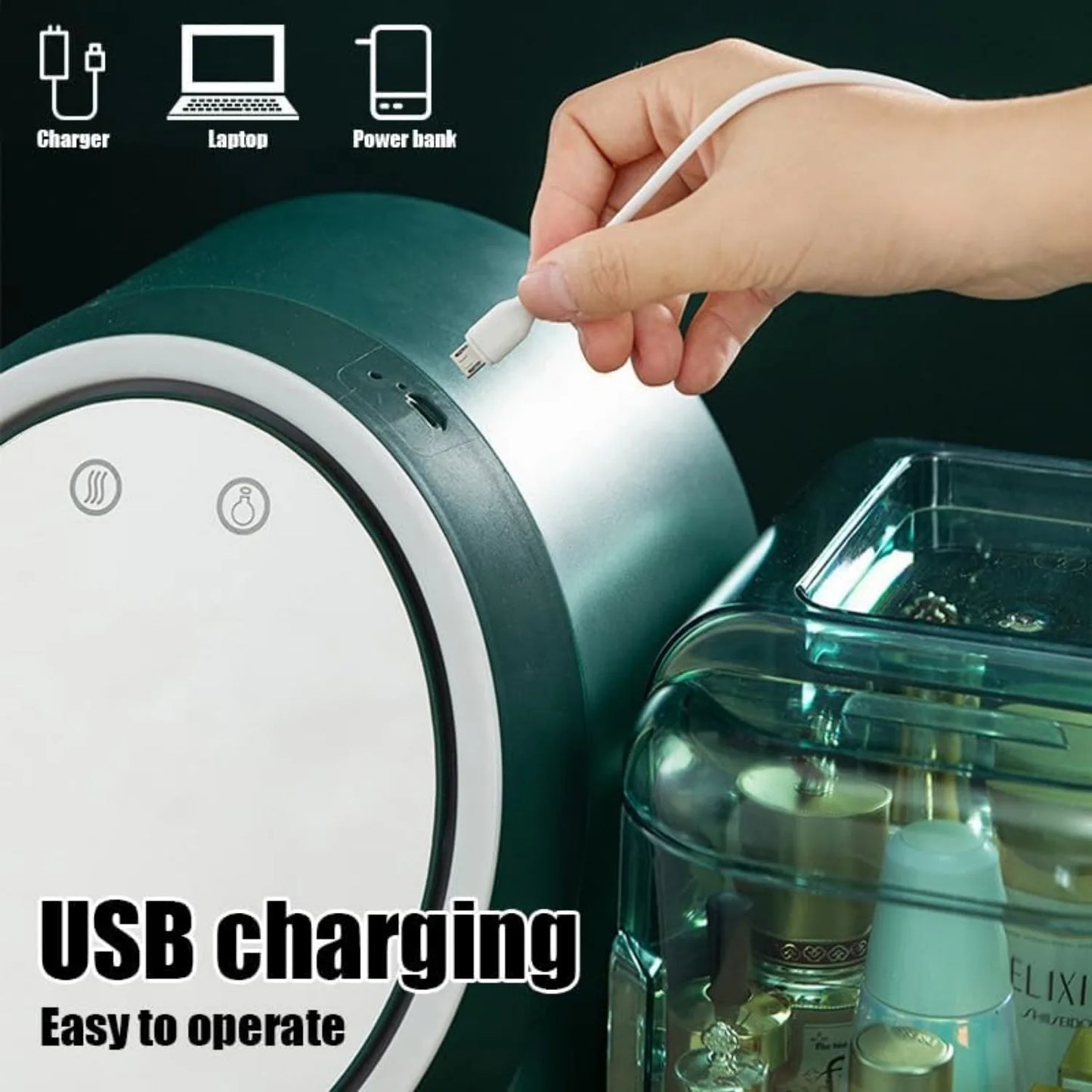 Hign Concerned 360 Rotating LED Mirror Makeup Organizer