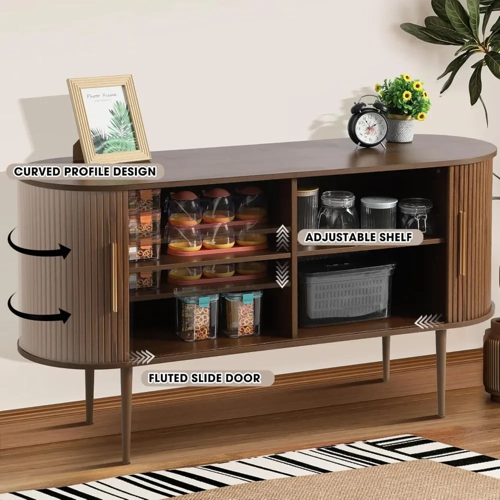 ZUIYU Modern Sideboard Buffet With Tambour Doors Shelves