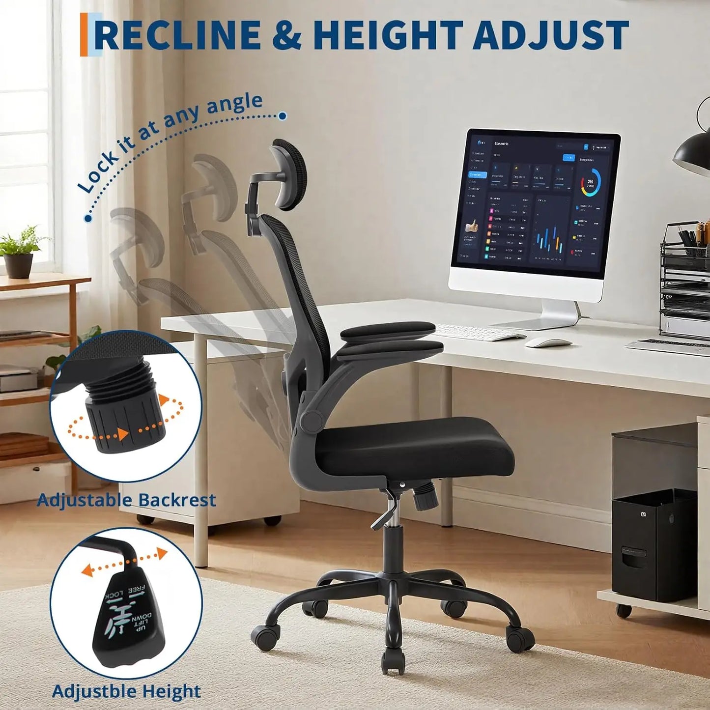 HobbyLane Ergonomic Office Chair With High Back Mesh And Adjustable Headrest For All Day Comfort And Lumbar Support