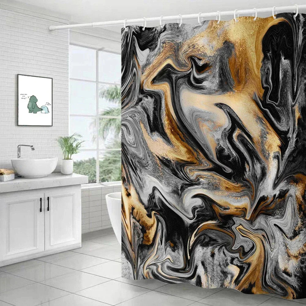 Feature Marble Ripple Waterproof Shower Curtain Modern Luxury Bath Decor Machine Washable Polyester