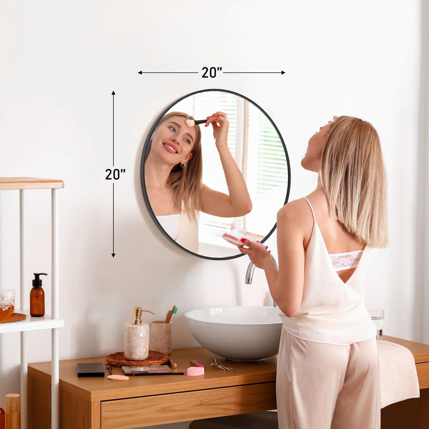 JHK Gold Round Vanity Mirror Matte Metal Framed Wall
