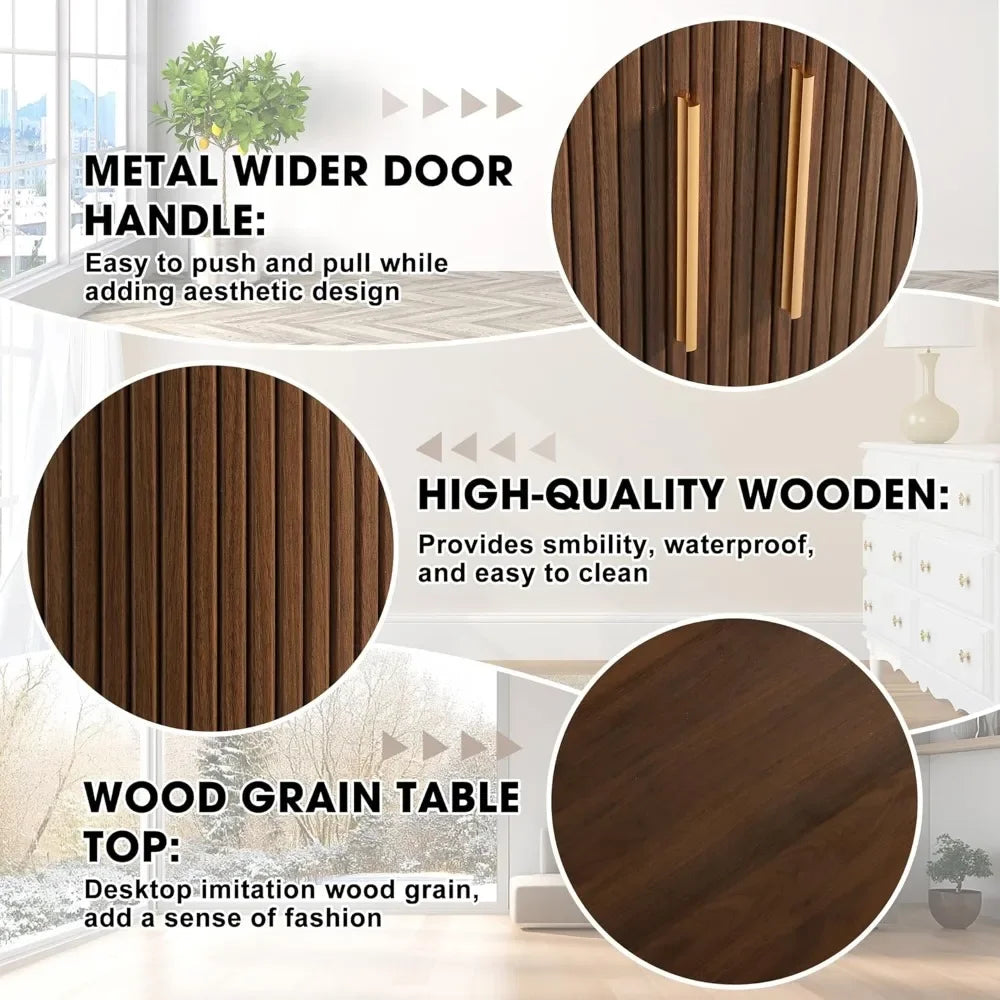 ZUIYU Modern Sideboard Buffet With Tambour Doors Shelves