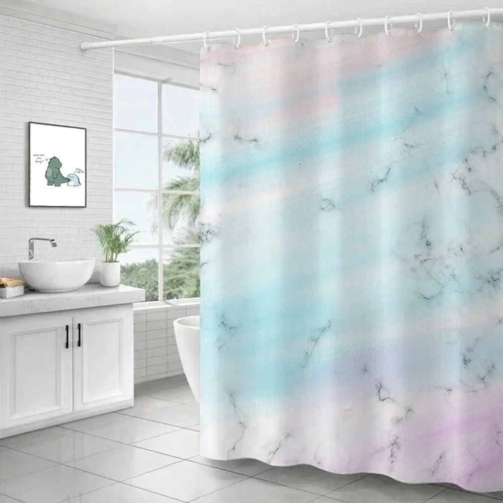 Feature Marble Ripple Waterproof Shower Curtain Modern Luxury Bath Decor Machine Washable Polyester