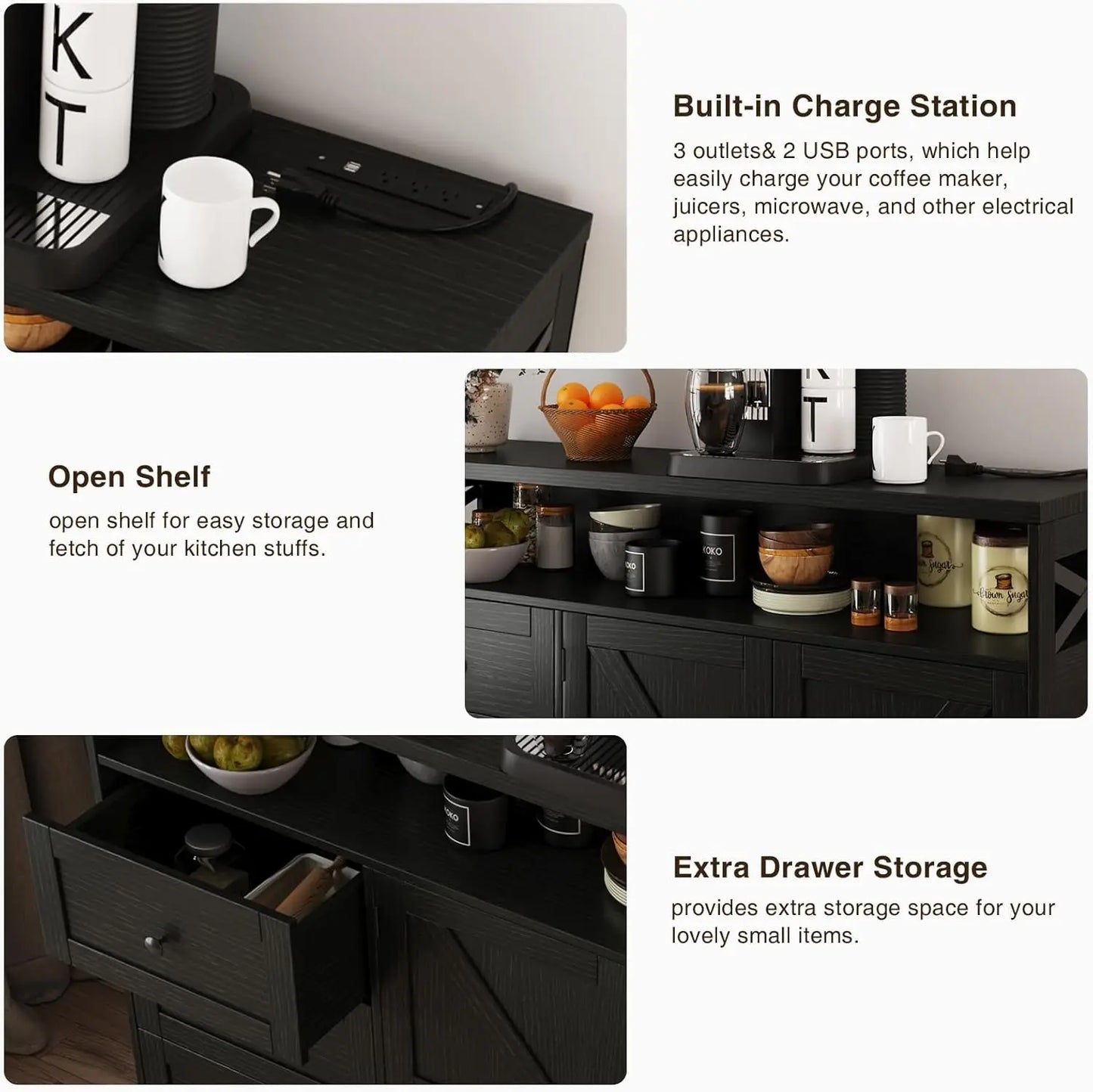 Vabches Buffet Cabinet Wooden Sideboard Drawers And Storage