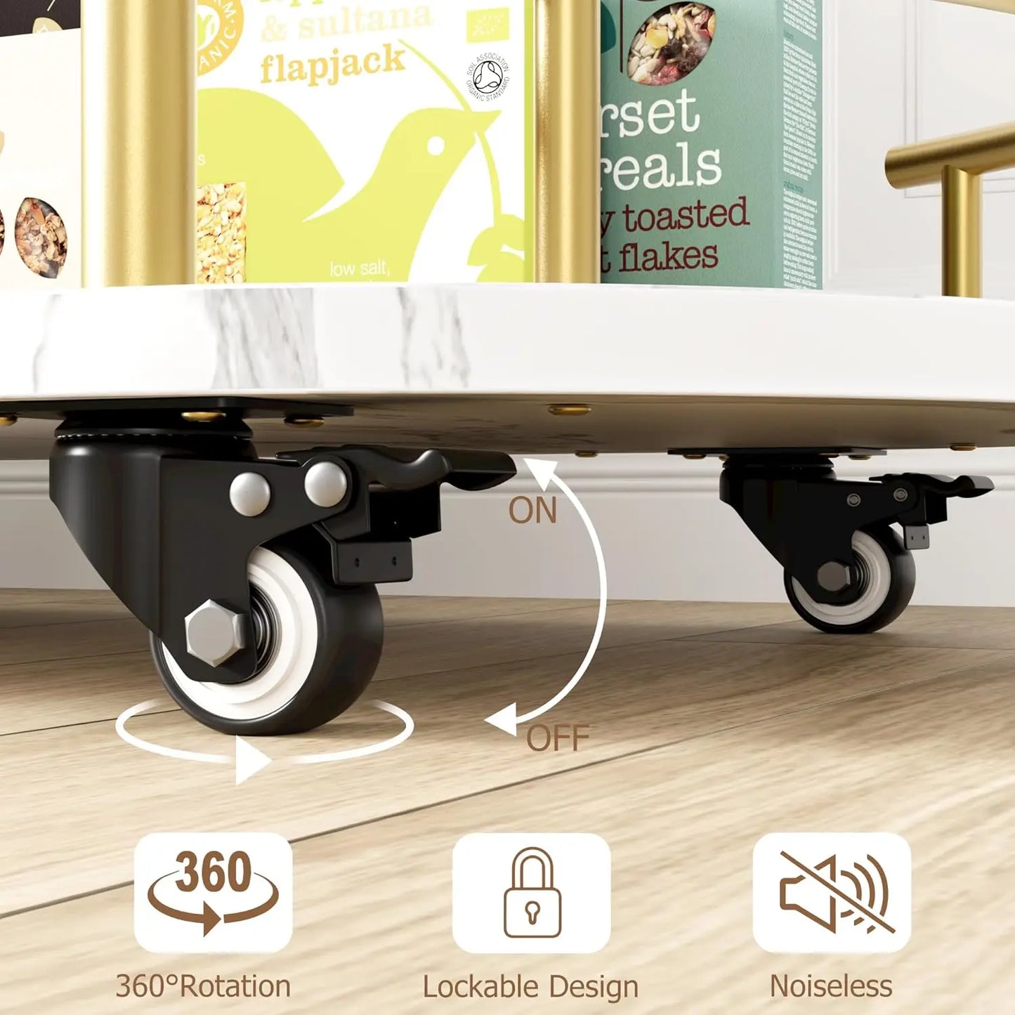 HobbyLane Gold Bar Cart On Wheels With 4 Tier Storage And 360 Degree Rotating Turntable For Entertaining