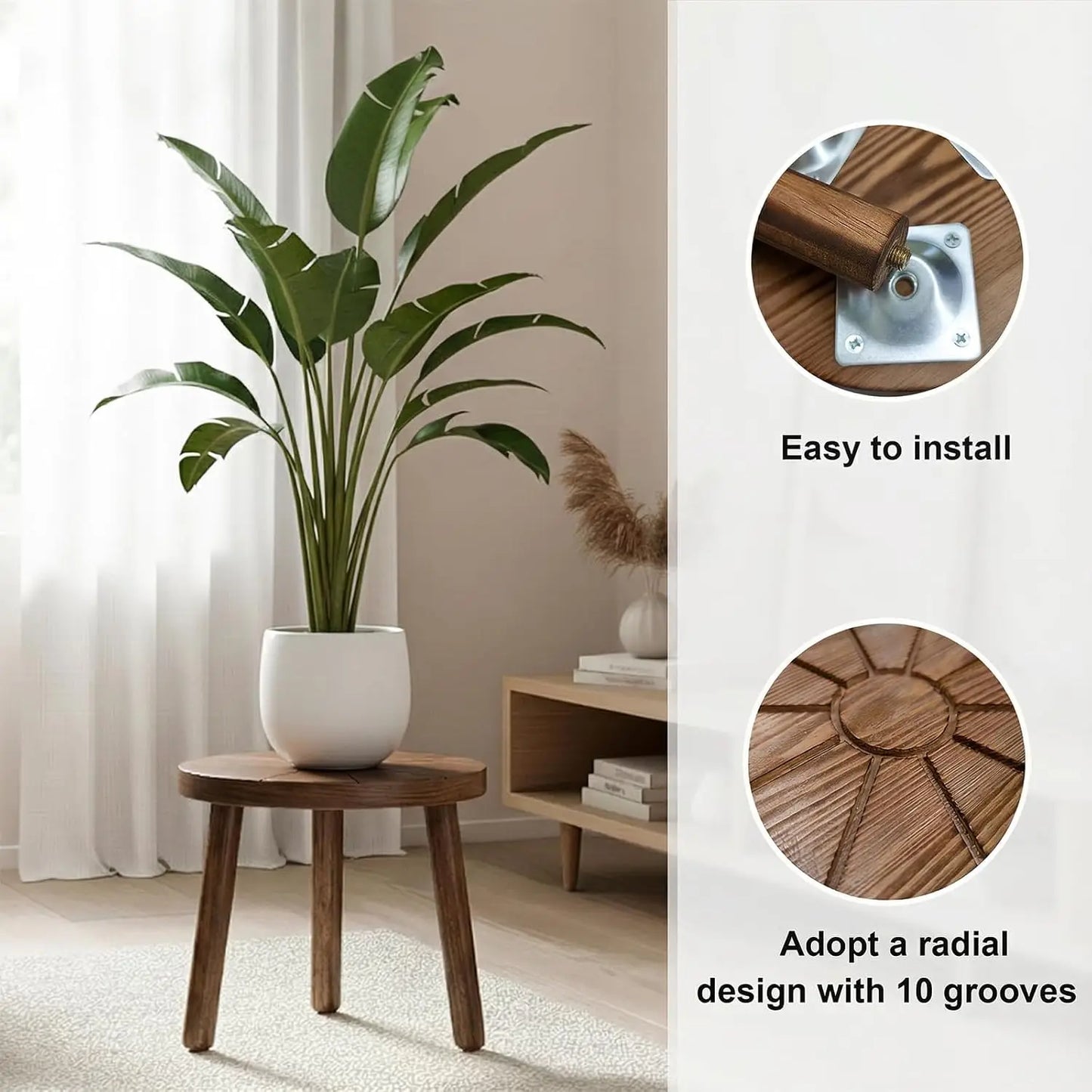 Wooden Plant Stand Set For Indoor Plants, Modern Design, Five Piece, Carbonized Pine In Rich Brown Finish