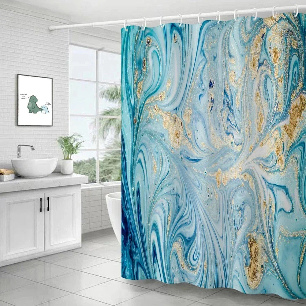 Feature Marble Ripple Waterproof Shower Curtain Modern Luxury Bath Decor Machine Washable Polyester