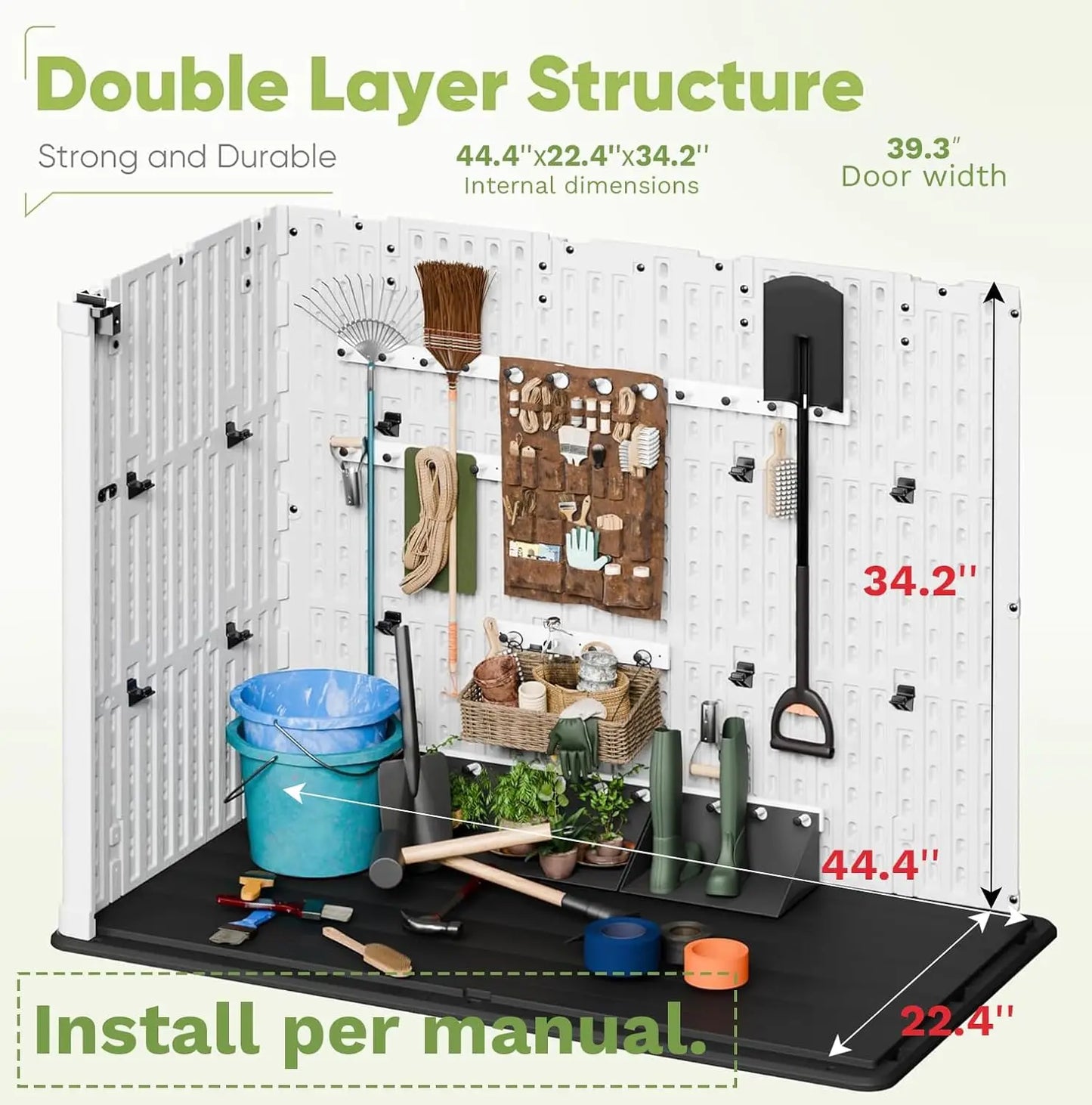 Outdoor Storage Cabinet With Lockable Doors Waterproof Weatherproof Shed For Tools