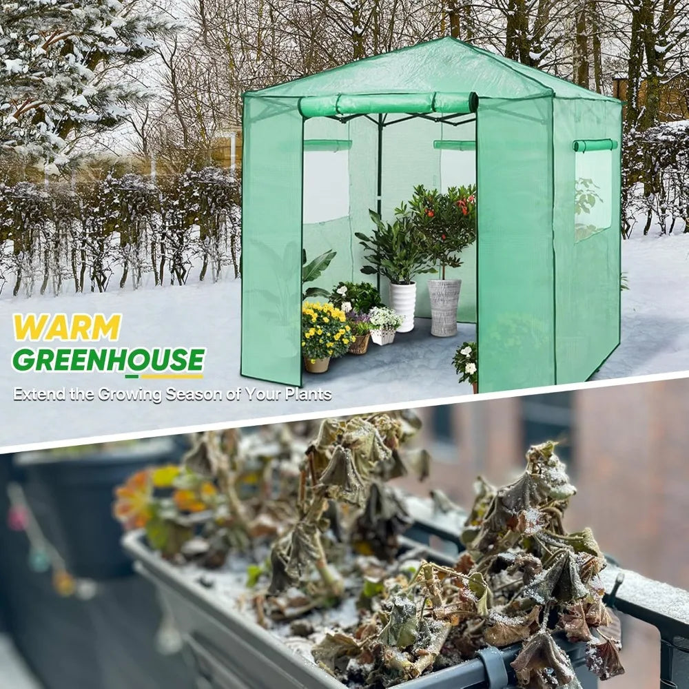 Portable Walk-In Greenhouse with Roll-Up Door and Shelves