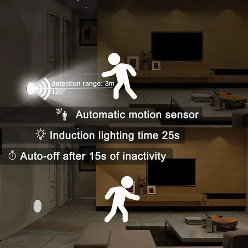 HOMEFISH Motion Sensor LED Night Light USB Rechargeable With Wide 3 To 6 Meter Range And 120 Degree Field Of View
