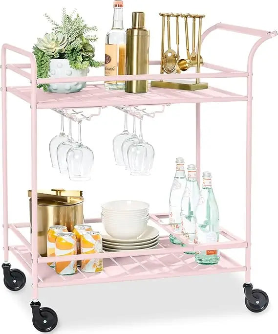 Outdoor Mobile Bar Cart With 2 Tier Storage Lockable Wheels