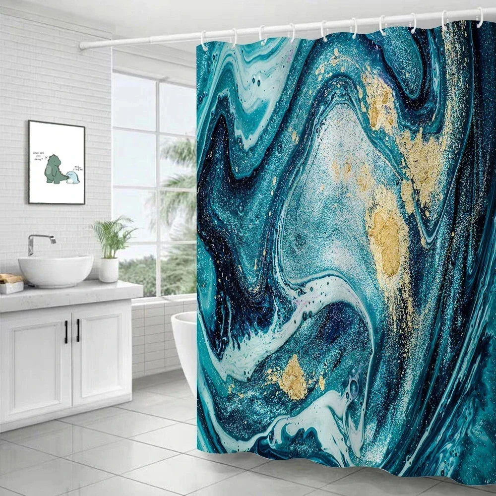 Feature Marble Ripple Waterproof Shower Curtain Modern Luxury Bath Decor Machine Washable Polyester