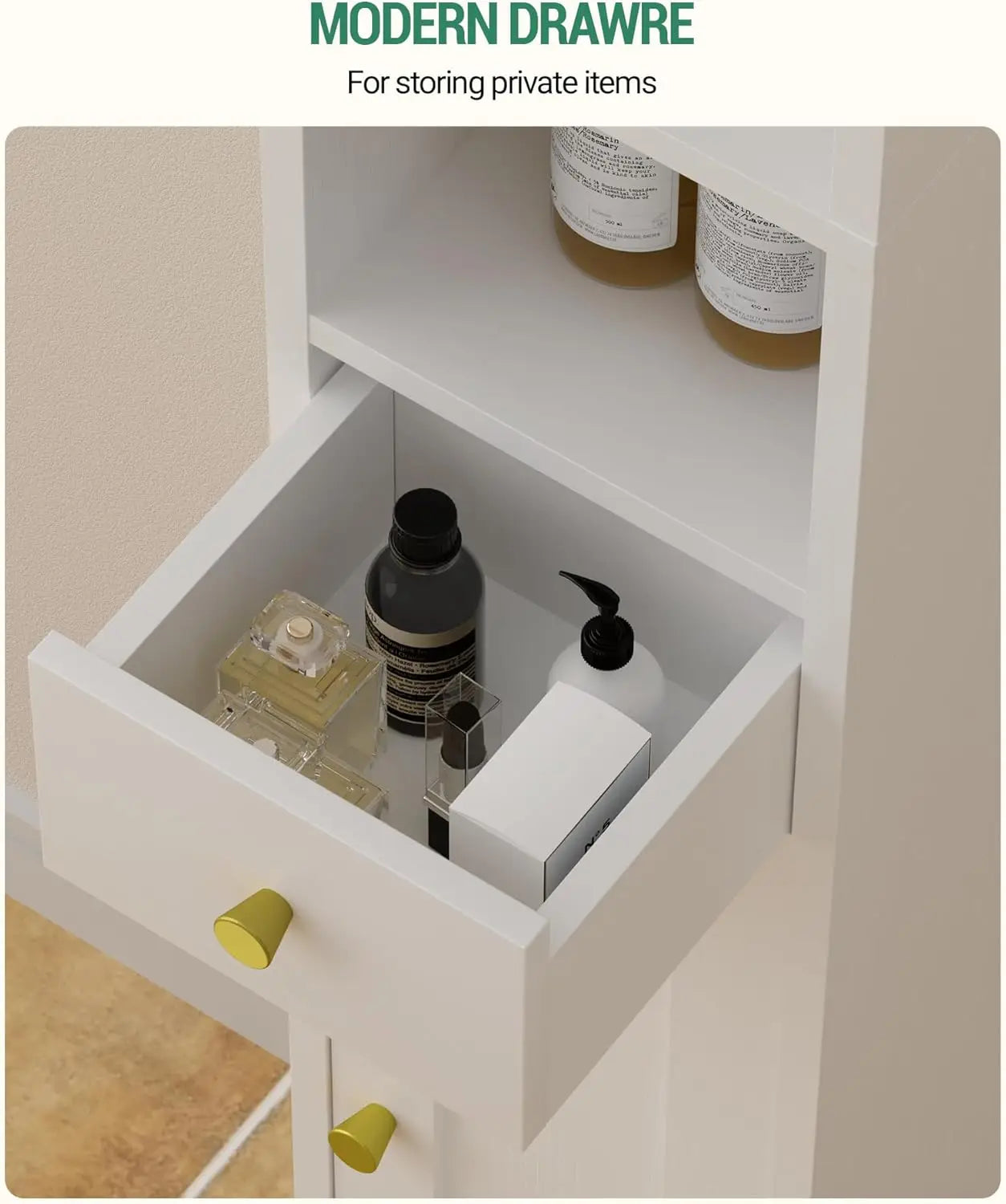 XMSJ Freestanding Bathroom Cabinet With Adjustable Shelves Architectural Arch Doors White Finish