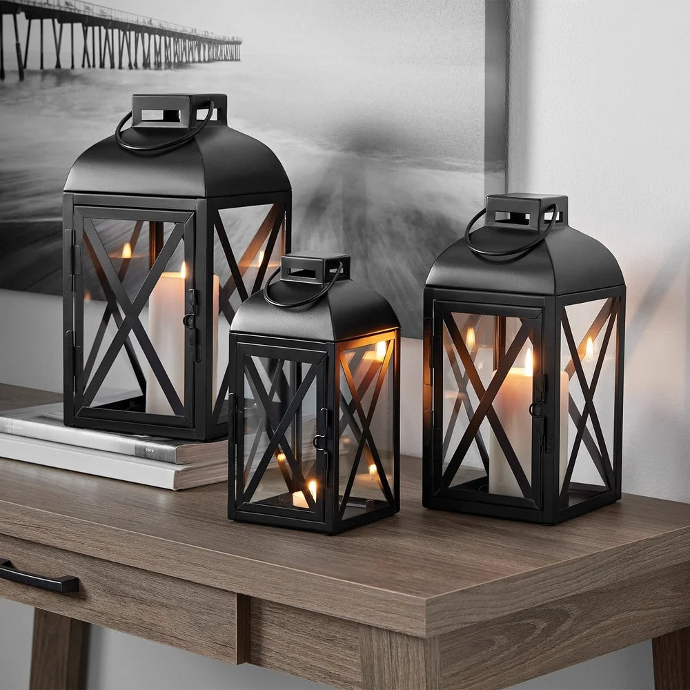 XMSJ 2 Pack Decorative Metal Lantern Candleholders Indoor