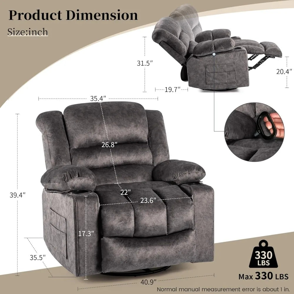 Ergonomic Recliner Chair Rocker With 360 Degree Swivel