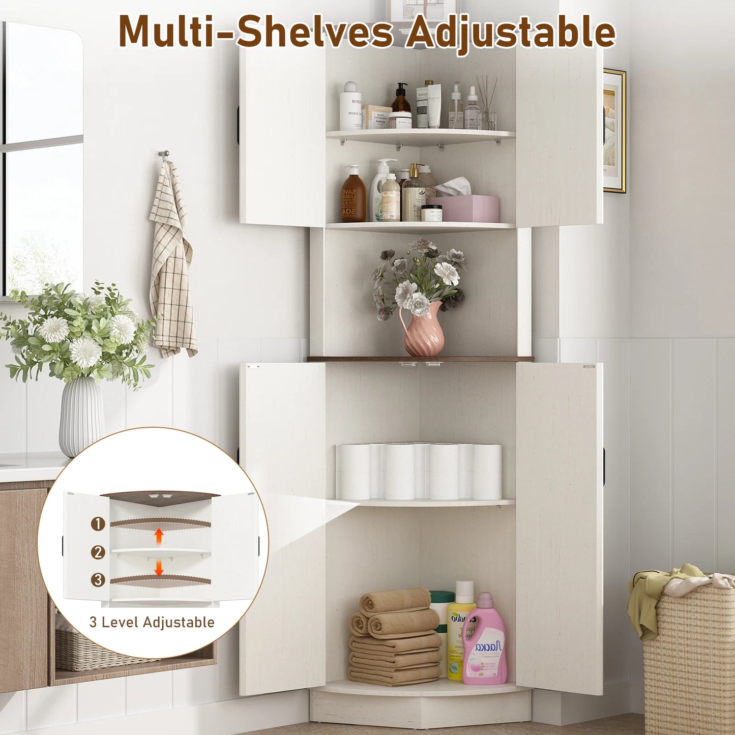 QiaoShiRen Corner Storage Cabinet With Barn Doors Farmhouse