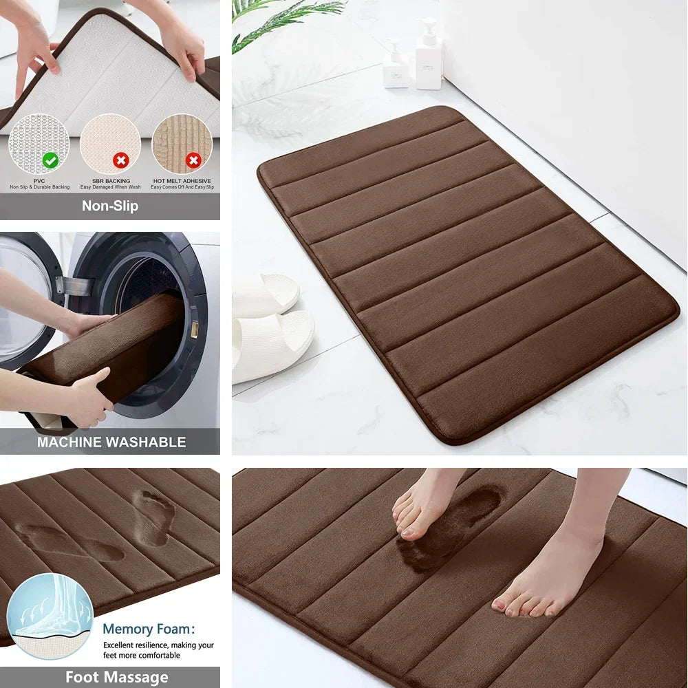 Memory Foam Bath Mat Set Non Slip Absorbent Washable