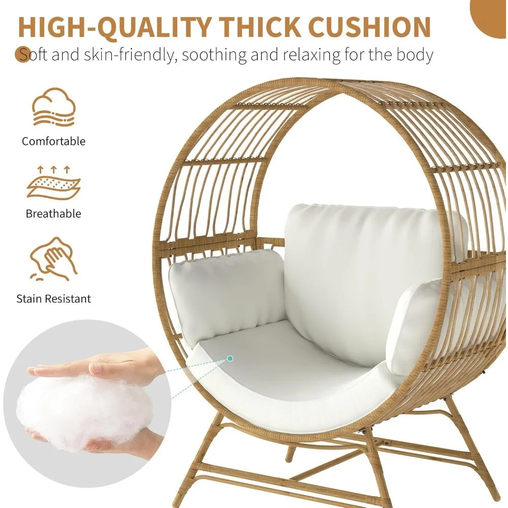 MKDK Egg Chair Outdoor Wicker Lounge With Thick Cushion