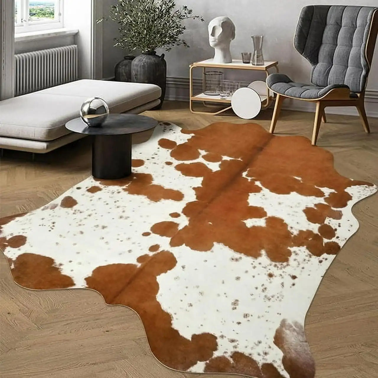 Lochas American Style Animal Print Faux Fur Cowhide Rug