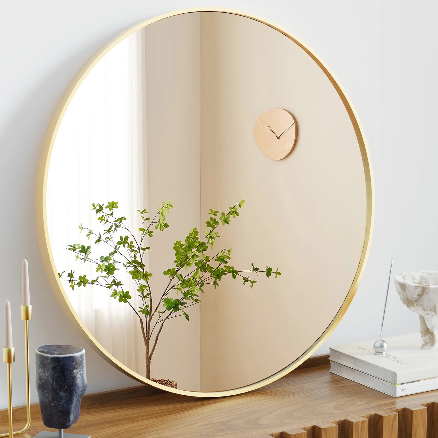 JHK Gold Round Vanity Mirror Matte Metal Framed Wall