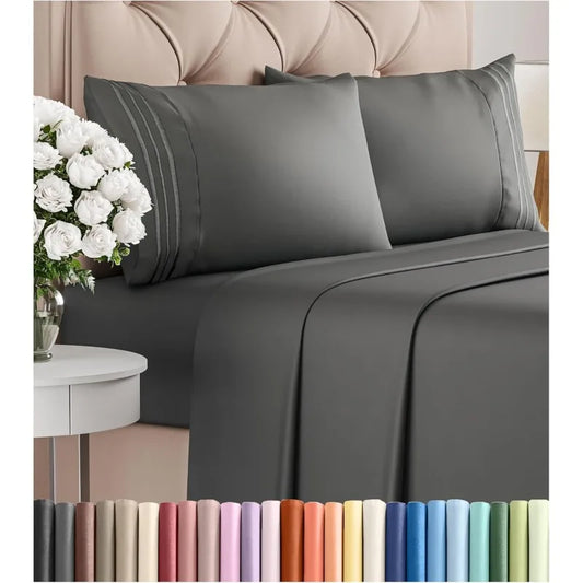 Comfy Breathable Cooling Ultra Soft Sheet Set Charcoal Four Piece OEKO TEX Certified Hotel Grade