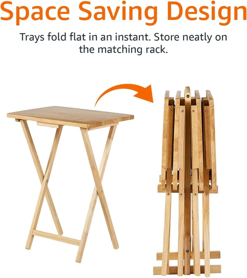 Foldable TV Dinner Tray Tables With Storage Rack 4 Pack For Small Spaces 26 Inch Height 14.6 x 19 Inch Tabletop