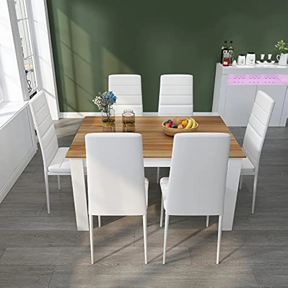 Mondeer Modern Dining Table Set With Faux Leather Chairs