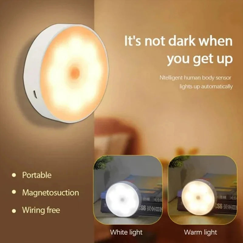 HOMEFISH Motion Sensor LED Night Light USB Rechargeable With Wide 3 To 6 Meter Range And 120 Degree Field Of View