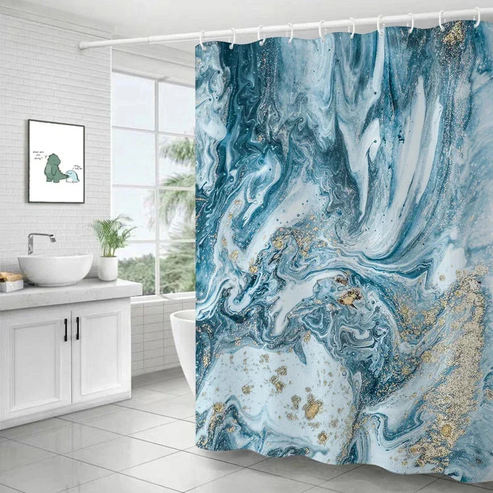 Feature Marble Ripple Waterproof Shower Curtain Modern Luxury Bath Decor Machine Washable Polyester